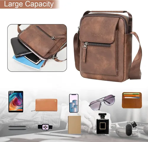 Vista 4 de Bolso cruzado mediano y pequeño para hombre, bolso de hombro para hombre, bolso de cuero, bolso de mensajero de regalo