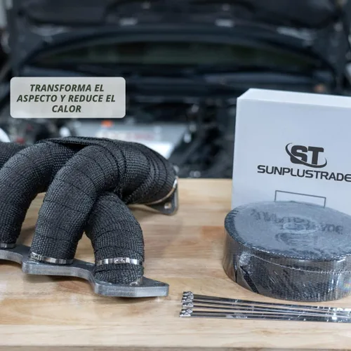 Vista 9 de SunplusTrade Envoltura térmica negra para colector de escape de 2" x 50' para motocicletas y automóviles, protector térmico con abrazadera de acero