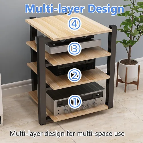 Vista 6 de Soporte para medios AV, estantería audiovisual, gabinete estéreo, torre de estante de audio, gabinete de consola de reproductor de discos, estantes