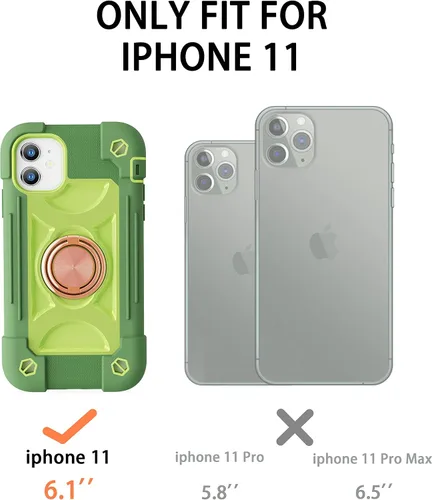 Vista 2 de Funda para iPhone 11 de 6.1 pulgadas con soporte de anillo, con 2 protectores de pantalla de vidrio, resistente a los golpes, resistente a