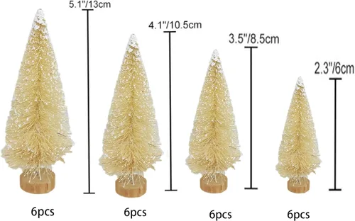 Vista 5 de 24 piezas de árboles de cepillo para botellas, decoración de Navidad, mini árbol de Navidad blanco con base de madera, árbol de pino de sisal