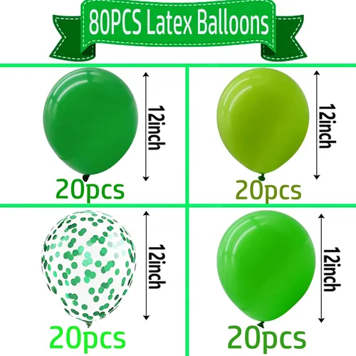Vista 6 de Globos verdes con globos de confeti, globos de látex de 12 pulgadas, 80 piezas para decoración de bodas, cumpleaños, baby shower, fiestas