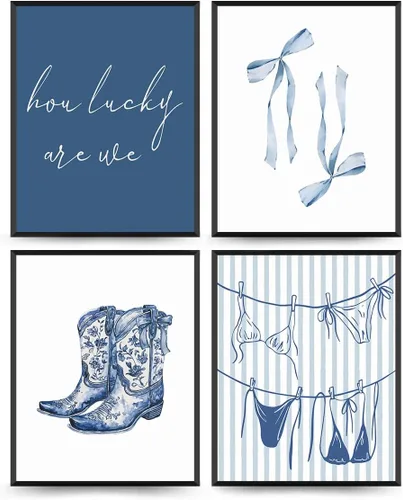 Vista 14 de Wheatwin Decoración de pared de vaquera costera de playa azul, decoración de pared de bikini con lazo azul coqueta preppy para habitación de nieta
