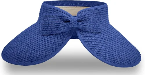 Vista 14 de Visera solar de paja para mujer, ala ancha, protección UPF 50+, sombrero de playa, ajustable, plegable, gorra de cola de caballo con correa
