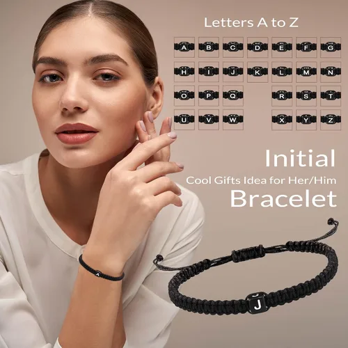 Vista 3 de Pulseras con iniciales para mujeres y hombres, regalos para ella, adolescente, mejor amiga, cumpleaños, graduación, delicadas pulseras trenzadas