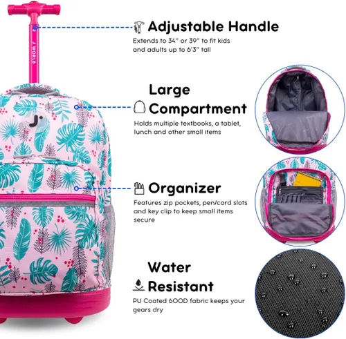 Vista 5 de J World New York Sunrise - Mochila con ruedas, Palm leaves), RBS-18 PALM LEAVES