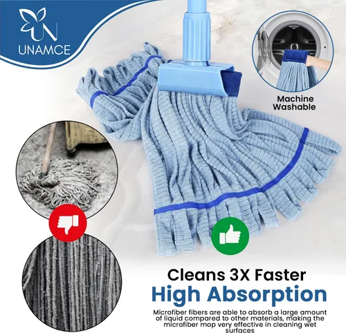 Vista 8 de Paquete de 2 cabezales de trapeador de microfibra resistentes de repuesto, resistente, azul, lavable a máquina, extra absorbente, extra grande