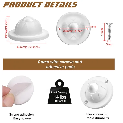 Vista 2 de PlusRoc - Paquete de 4 ruedas autoadhesivas para rodillos de electrodomésticos de cocina