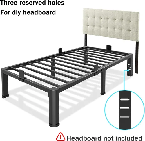 Vista 7 de Firpeesy 14 Inch Twin Size Bed Frame, Sturdiness Metal Twin Platform Bed Frame with Storage, No Box Spring Needed, Noiseless, Ease of Assembly