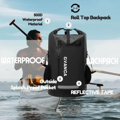 Vista 2 de Mochila seca impermeable con parte superior enrollable, saco seco flotante al aire libre, navegación, canoa, rafting, pesca, camping, 35L