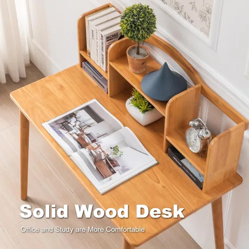 Vista 4 de Escritorio de madera maciza con cajones, escritorio de computadora de madera para oficina en casa, escritorio de estudio de juegos para espacios