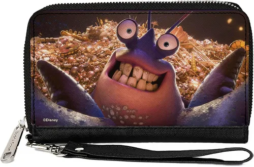Vista 9 de Buckle-Down Cartera de Disney, cierre de cremallera alrededor, Moana Tamatoa sonriente cara de cerca, cuero vegano