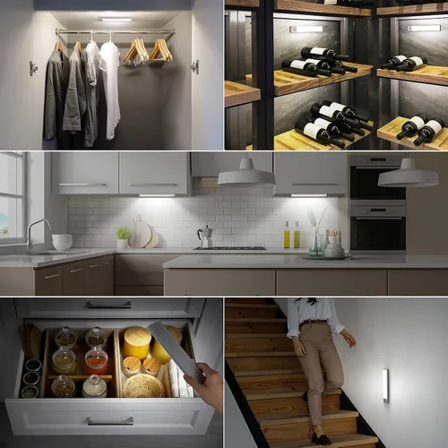 Vista 6 de Alivation 36 luces LED para armario con sensor de movimiento, funciona con pilas, iluminación debajo del gabinete, luz con sensor de movimiento