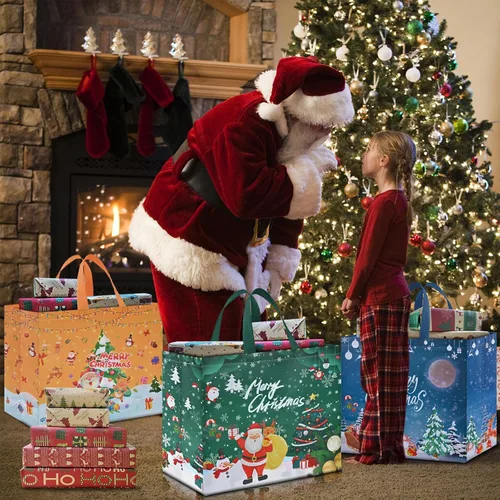 Vista 7 de AhfuLife 12 piezas bolsas de regalo de Navidad extra grandes, 15.7'' x 14.2'' x 5.9'', bolsas tipo tote de Navidad con asas, bolsa de compras B: 12