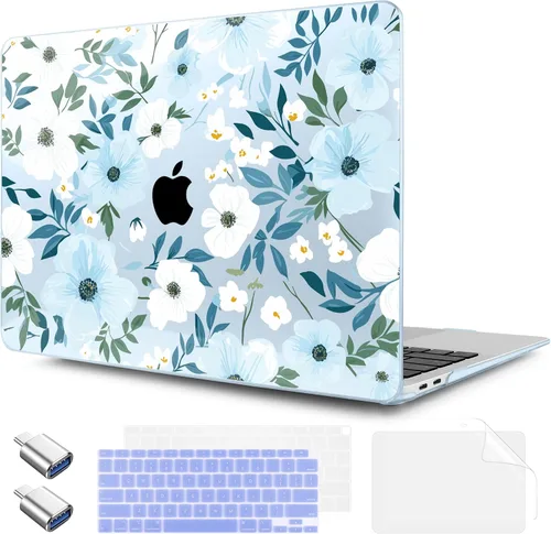 Vista 40 de TWOLSKOO Funda para MacBook Air de 13,3 pulgadas (versión antigua 2018-2021, modelos: M1 A2337, A2179, A1932) - Carcasa rígida con protector de Flor