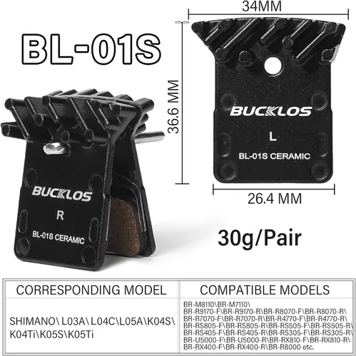 Vista 3 de BUCKLOS 2 pares de pastillas de freno de disco BL-01S para cerámica Shimano N03A N04C L05A K04S K04Ti K05S K05Ti M8110 M7110 R9170-F R8070-F R7070-F