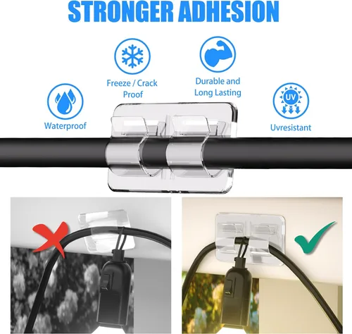 Vista 3 de Keviyi - Ganchos para luces de cadena al aire libre: 25 piezas de clips para cables resistentes con tiras adhesivas impermeables para colgar luces