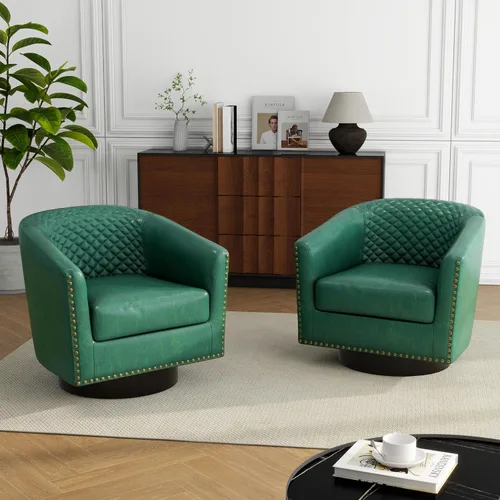 Vista 32 de Silla Barrel de Acento, Silla de Club Tapizada de Piel Sintética con Ribete de Clavos, Cómodo Sillón de Lectura para Sala de Estar Dormitorio Sala