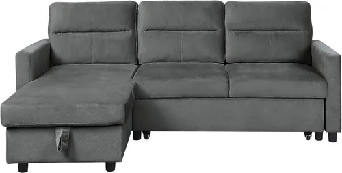 Vista 5 de Lilola Home Ivy - Sofá cama modular reversible de terciopelo de 82 pulgadas con diván de almacenamiento, sofá extraíble en forma de L que ahorra