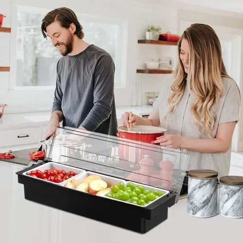 Vista 5 de Bandeja de servir enfriada con hielo, ollas de condimentos de 3 compartimentos (3 compartimentos)