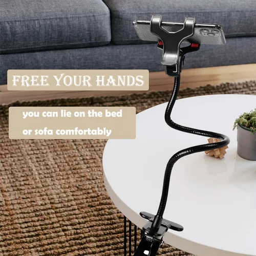 Vista 2 de Selfdee Soporte para teléfono celular, soporte de pereza, rotación de 360 grados, soporte universal con brazos largos flexibles, montaje en clip
