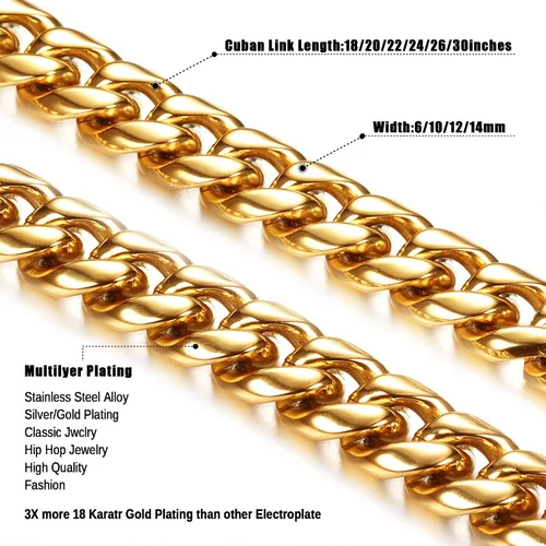 Vista 3 de Krfy Cuban Chain for Men Chunky Miami Cuban Link Chain for Men Women 6101214mm 18K Gold Plated 316L Stainless Steel Thick Heavy Cuban Link Chain
