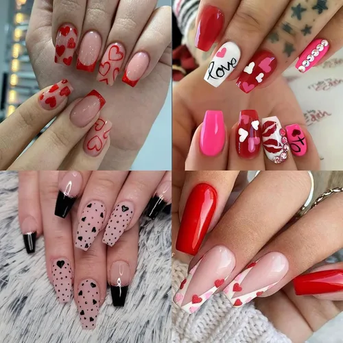 Vista 6 de Calcomanías de uñas con diseño de corazón y amor con brillo, calcomanías de uñas de San Valentín autoadhesivas 3D, diseño de uñas de corazón