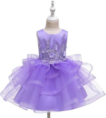 Vista 2 de Vestido de tul con flores para niñas pequeñas, vestido formal de fiesta de cumpleaños, vestido de fiesta de lentejuelas para desfiles, vestido tutú