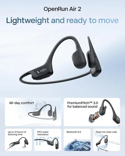 Vista 2 de SHOKZ OpenRun Air 2 Mini Bone Conduction Auriculares Bluetooth de oreja Negro