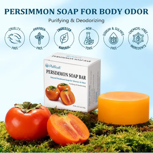 Vista 3 de Jabón de caqui de 4.23 oz para personas mayores, olor natural, extracto de caqui, desodorante, jabón corporal para hombres y mujeres, control