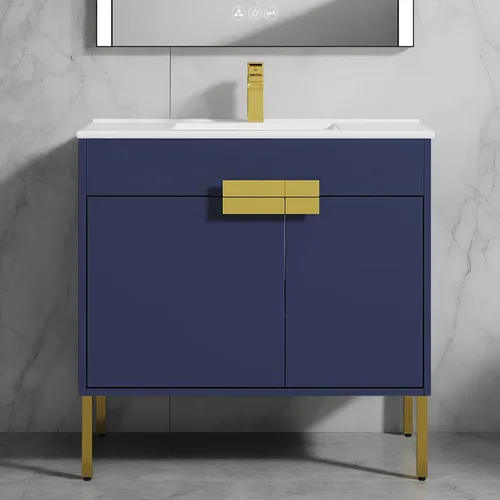 Vista 17 de Blossom Mueble de baño con fregadero de cerámica, roble clásico, 24 Classic Oak
