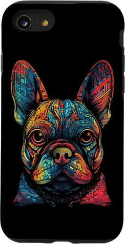 Vista 18 de iPhone 16 Colorful French Bulldog Face Frenchie Dog Lover Funny Black Case
