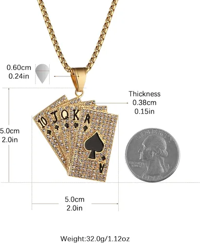 Vista 2 de AsAlways Hip Hop Rock Playing Card Poker CZ Pendant Good Luck Royal Flush Ace of Spade Stainless Steel Necklace