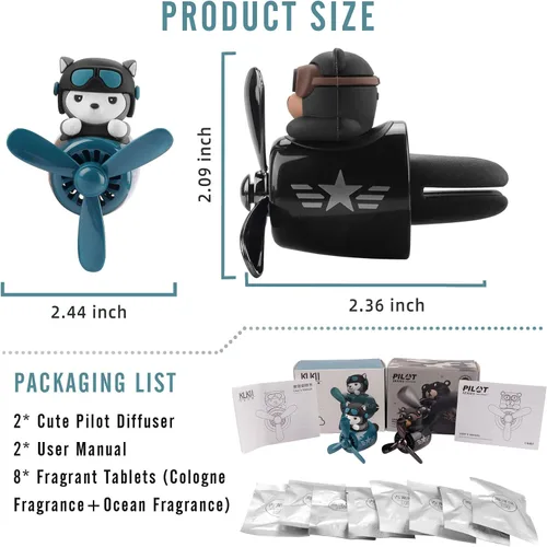 Vista 3 de 2 piezas de ambientadores de coche con diseño de oso piloto, difusor de ventilador de coche con hélice, ambientador de coche creativo con diseño