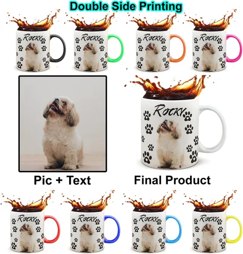 Vista 3 de Juego de tazas personalizadas con imagen y nombre: Tazas personalizadas de porcelana a juego para compromiso de boda, boda, San Valentín, novio