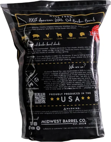 Vista 7 de Midwest Barrel Co. Bolsa de trozos de madera para barbacoa humeante de barril de bourbon - Trozos auténticos de madera de roble blanco americano
