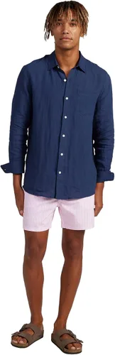 Vista 2 de ORTC - Bañador varonil azul marino o rosa, rayas, cintura azul, traje de baño de secado rápido para hombre, malla - 100% poliéster reciclado