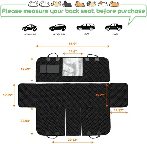 Vista 6 de Vailge - Fundas para asiento de coche para perros 100% impermeables convertibles, funda para asiento de perro impermeable con ventana de malla, Negro