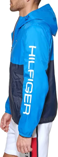 Vista 3 de Tommy Hilfiger Chaqueta de lluvia ligera activa resistente al agua con capucha para hombre