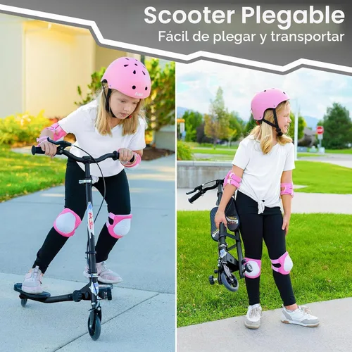 Vista 5 de Swing Scooter for Kids, 3 Wheels Foldable Wiggle Kick Scooter Push Drifting with 4 Adjustable Handlebar & 2 Rear LED Wheel for Boys and Girls Ages