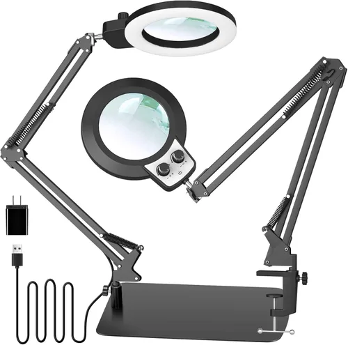 Vista 11 de KIRKAS Lupa 12X con luz y soporte, cualquier modo de color y brillo sin escalones, lámpara LED de aumento con abrazadera, lente de lupa 2 en 1