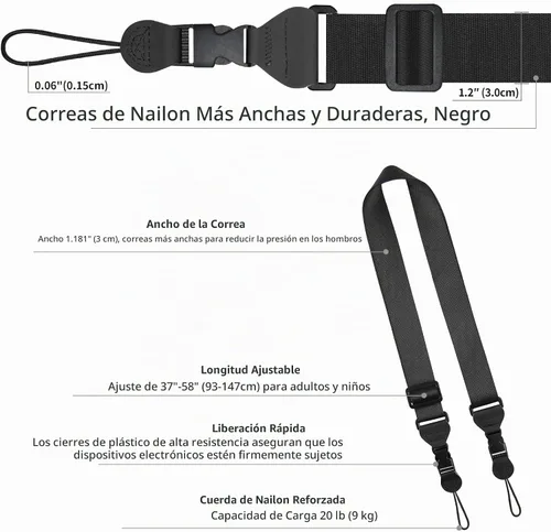 Vista 6 de FIEIL Correa de hombro ajustable, correa de nailon para cámara, cómoda correa para el cuello para iPad, tableta de teléfono celular, cámara, laptop