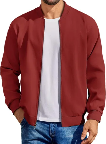 Vista 7 de COOFANDY - Chaqueta bomber de algodón para hombre, ligera, de vuelo, chaquetas casuales de softshell, chaqueta varsity