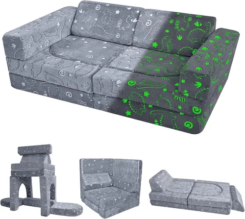 Vista 8 de MeMoreCool Juego de Sofá Modular Infantil de 10 Piezas — Juego de Sofá de Espuma Convertible de Corduroy para Construir Fortalezas, Relajarse