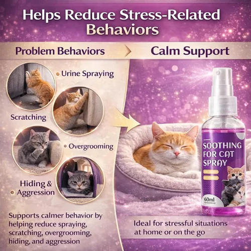 Vista 3 de Spray calmante para gatos, 15% F3 Spray de feromonas para gatos para ayudar a calmar durante el viaje y el estrés y reducir la pulverización