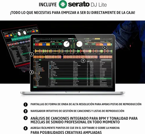Vista 4 de Numark Mixtrack Platinum FX DJ Controller y M-AUDIO BX3 Par de monitores Bluetooth Studio para grabación de estudio, producción de música