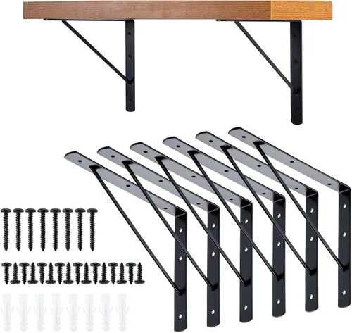 Vista 8 de HOME MASTER HARDWARE Soportes de estante de 10 x 8 pulgadas, soporte de ángulo de pared triangular de 90 grados en L para estantes flotantes, Negro