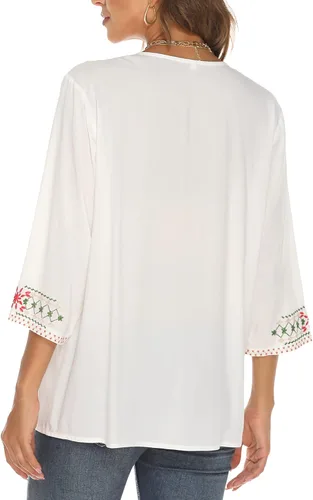 Vista 4 de Grosy Tops bordados bohemios para mujer, ropa hippie, blusas campesinas mexicanas, ropa tradicional bohemia