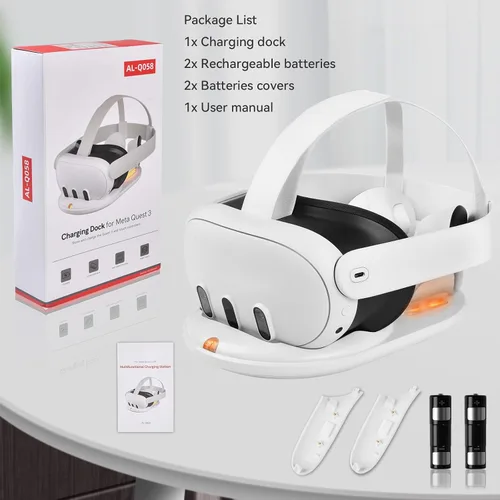 Vista 7 de Lampelc Base de carga para OculusMeta Quest 3, estación de carga rápida de 18 W VR para controladores de auriculares, accesorios, con 2