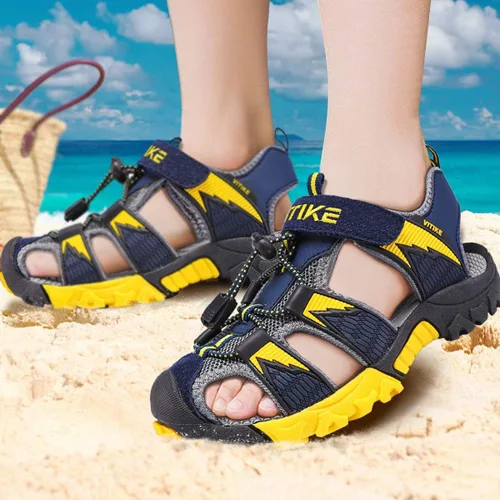 Vista 7 de Littleplum Sandalias para niños con puntera cerrada, sandalias deportivas para niños pequeños, zapatos de verano para niños grandes, caminar